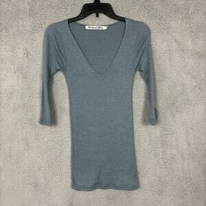 Michael Stars Shirt Womens OS Fits Most Sparkly Shimmery Top Long Sleeve V Neck